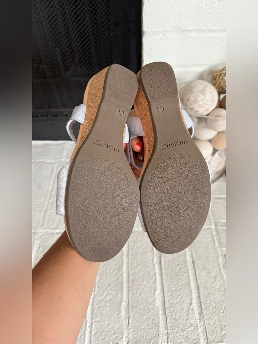 Vionic Katy II Lavender Suede Cork Wedge Comfort Sandals Size 10